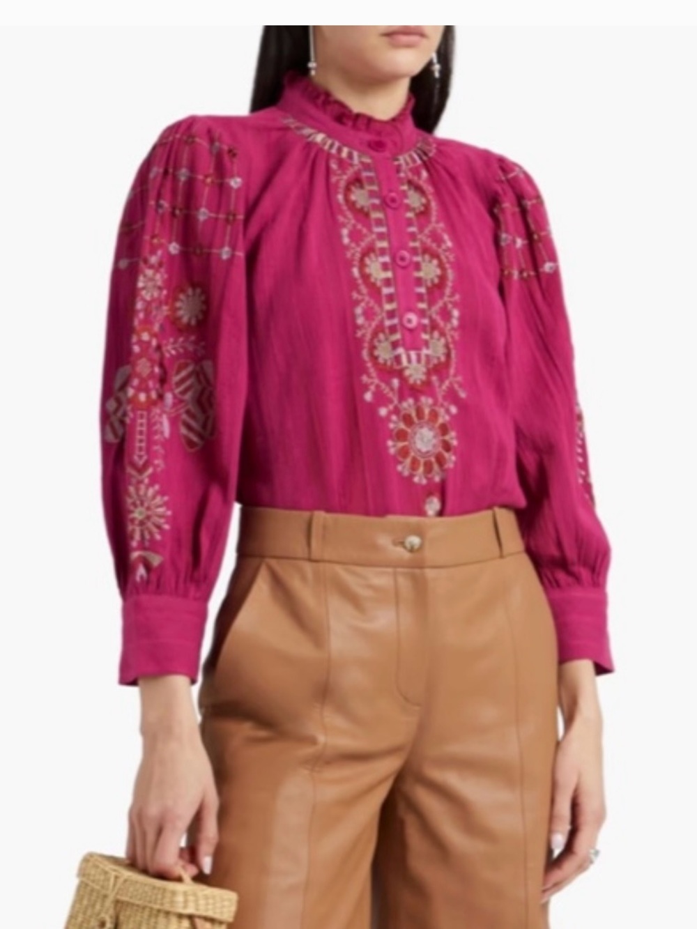 Antik Barik Women’s Pink Embroidered Bohemian Cotton Blouse. Size S